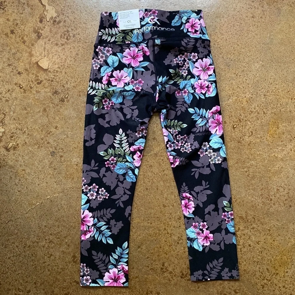 CALVIN Klein Performance tropical floral mid calf High Waist crop tight Leggings